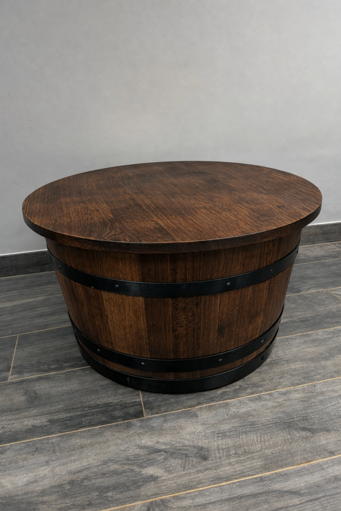 Table basse ronde en tonneau chêne massif 80 cm